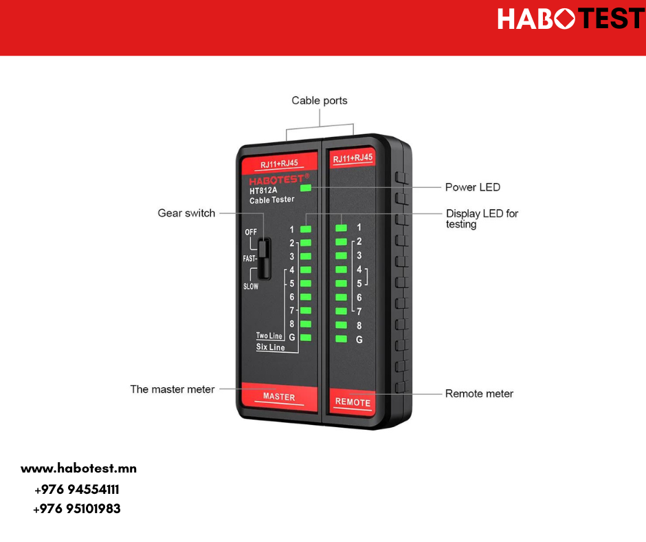 HT812 сүлжээний Ethernet Lan интернет кабель шалгагч RJ11 RJ45